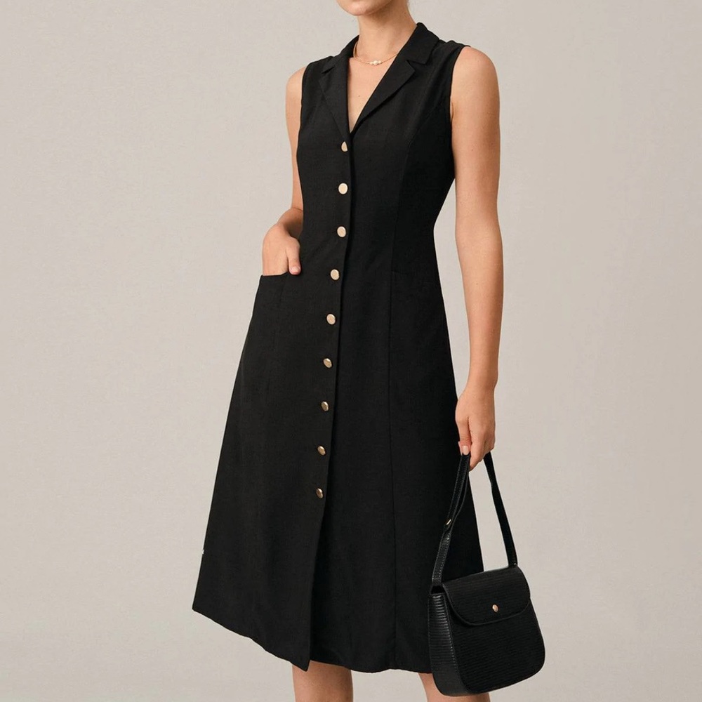 Black V-Neck Tunic Midi Dress